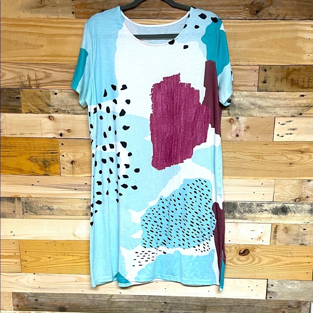 Size XL Abstract Patterned Lightweight Super Soft and Stretchy T-Shirt Dress